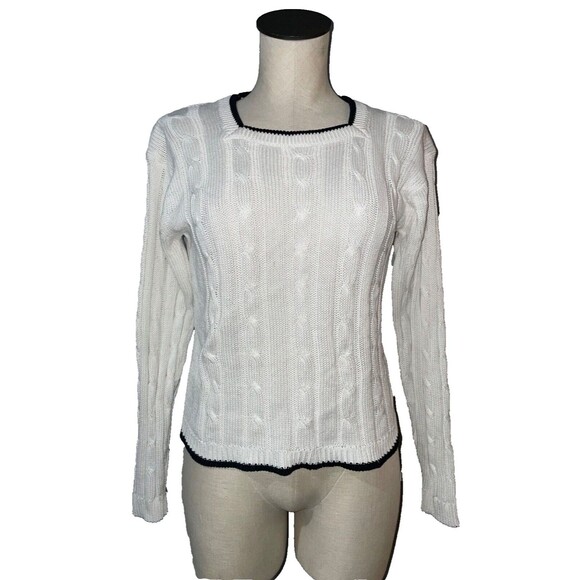 Jones NY Women’s Vintage CableKnit Square Neck Sweater size PS Coastal Old Money - Picture 1 of 8